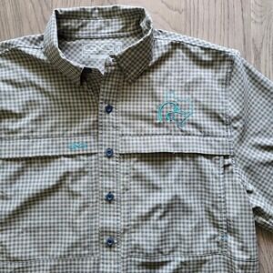 GameGuard Vented Fishing Shirt Tan Blue Gingham Men's Large TX Ducks Unlimited